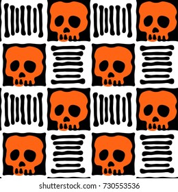 Seamless stylized skull pattern.Hand drawn doodle texture. Perfect for invitations, posters, banners,fabric, textile, wrap,apparel design