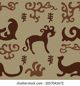 Seamless stylized vector and editable logo on the theme of nomads. Seamless pattern of nomads.