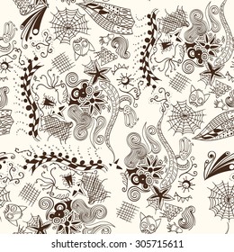 Seamless subconscious pattern. Abstract pattern symbolizes the unconscious fears and concerns. Doodling design.