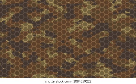 Seamless subtle brown camo with hi-tech hexagonal grid pattern vector