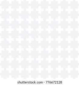 Seamless subtle gray geo op art square pixel plus cross symbol pattern vector