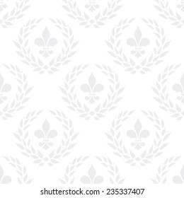 Seamless Subtle Gray Vintage Fleur De Lis And Laurel Wreath Pattern Vector