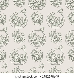 Plantas suculentas y cactus sin foco. Ilustración tropical vectorial de flores desérticas en una olla. Huella de la naturaleza del doodle dibujado a mano.