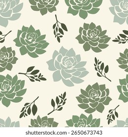 Seamless  succulent floral pattern on light background. Ideal for textile, home decor, banner, cover, etc
