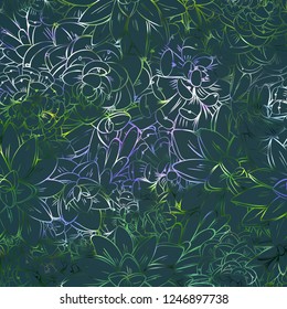 Seamless sucullent pattern. Color line art beautiful background