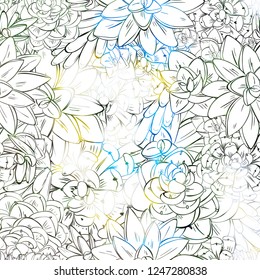Seamless sucullent pattern. Color line art beautiful background