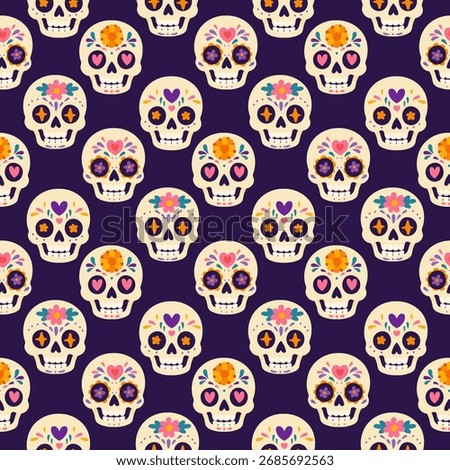 Seamless sugar skull pattern for Day of the Dead designs