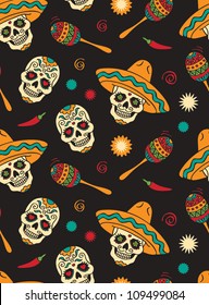 Seamless with sugar skulls. Vector version.