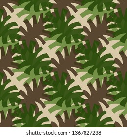 Seamless summer abstract tropical background. Used bright colors: green, beige and brown . Perfect for printing fabric, cover, packaging, interior. Editable vector