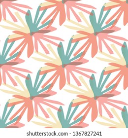 Seamless summer abstract tropical background. Used bright colors: coral, green, yellow . Perfect for printing fabric, cover, packaging, interior. Editable vector