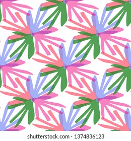 Seamless summer abstract tropical background. Used bright colors: coral, green, violet. Perfect for printing fabric, cover, packaging, interior. Editable vector