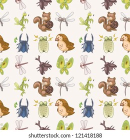 seamless summer animal pattern,cartoon vector illustration