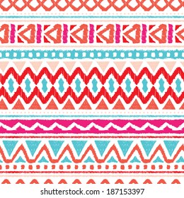 Seamless summer aztec hand drawn geometric background pattern in vector