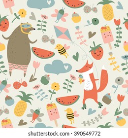 Seamless summer background in cartoon style
