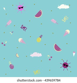 Seamless summer background in cartoon style. 