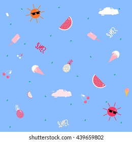 Seamless summer background in cartoon style.