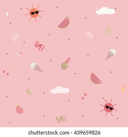 Seamless summer background in cartoon style. 