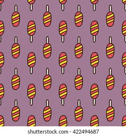Seamless summer background. Hand drawn pattern. Suitable for fabric, greeting card, advertisement, wrapping. Bright and colorful ice lolly backdrop