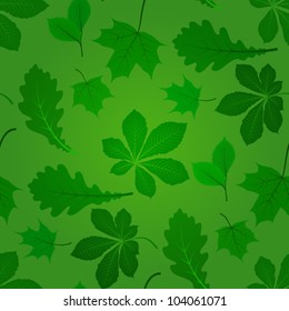 Seamless summer background with scattered green leaves. EPS10 vector format. Raster version available in my portfolio
