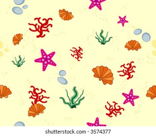 Seamless summer background with sea inhabitant, vector illustration