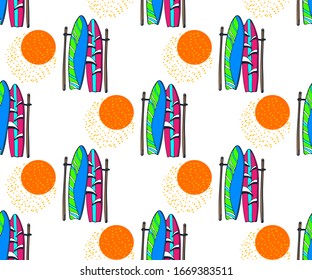 Seamless summer beach pattern. Hello Summer, holiday concept. Pop art. Summer holiday. Vector seamless pattern illustration