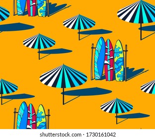 Seamless summer beach pattern. Hello Summer, holiday concept. Pop art. Summer holiday. Vector seamless pattern illustration