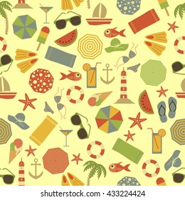 seamless summer beach pattern vector illustration - background with the summer and beach icons
