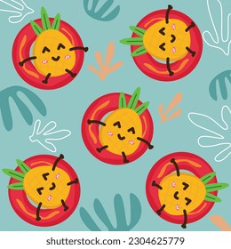 Dibujo de verano sin foco en el patrón de fondo de la ilustración de la piña en el vector.
