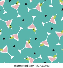 Seamless summer cocktail drinks party glass illustration background pattern in vector