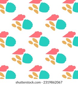 Seamless summer color pattern of abstract shapes.Silhouette of shells, ice cream and pebbles. Background design, packaging, fabric. Vector illustration...