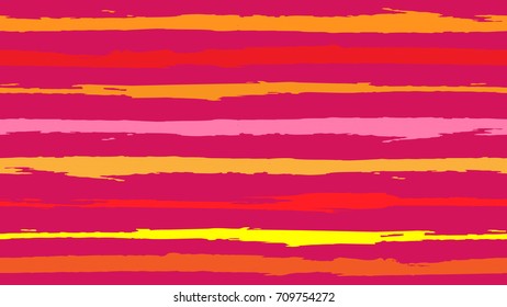 Seamless summer color stripe pattern on white background. Red, pink, yellow sailor stripes. Watercolor ink brush strokes. Stylish retro vintage design for banner, backdrop. Hipster paintbrush.