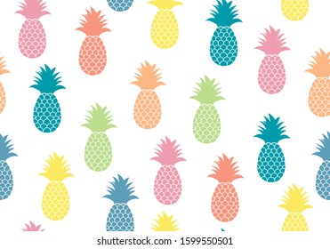 Seamless summer colorful Pineapple on White background. for invitations, greeting cards, wrapping paper, posters, fabric print.