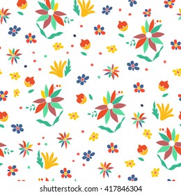 Seamless summer floral  background. Isolated flowers on white background. Vector illustration.