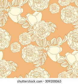 Seamless summer floral pattern background with a blossoming branch of wild rose. Vector Illustration