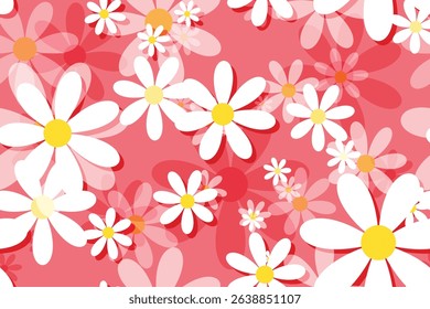 Seamless summer floral pattern with daisy blooms and white petals, a beautiful nature-inspired illustration for your spring design