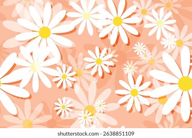 Seamless summer floral pattern with daisy blooms and white petals, a beautiful nature-inspired illustration for your spring design