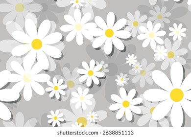 Seamless summer floral pattern with daisy blooms and white petals, a beautiful nature-inspired illustration for your spring design