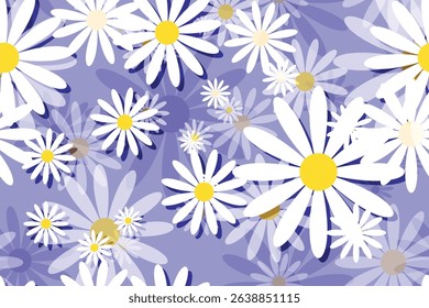 Seamless summer floral pattern with daisy blooms and white petals, a beautiful nature-inspired illustration for your spring design