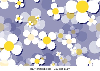 Seamless summer floral pattern with daisy blooms and white petals, a beautiful nature-inspired illustration for your spring design