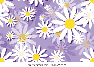 Seamless summer floral pattern with daisy blooms and white petals, a beautiful nature-inspired illustration for your spring design