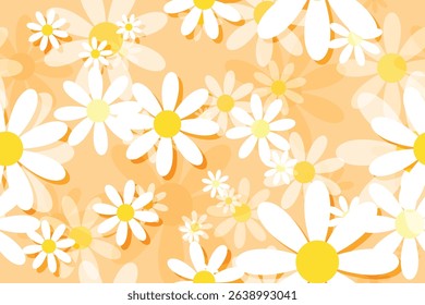 Seamless summer floral pattern with daisy blooms and white petals, a beautiful nature-inspired illustration for your spring design