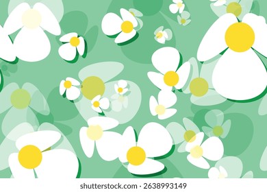Seamless summer floral pattern with daisy blooms and white petals, a beautiful nature-inspired illustration for your spring design