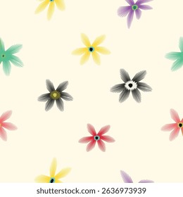 Seamless summer floral pattern with multicolor floral on soft cream background, modern abstract flower design ideal for fabric, packaging and decor.