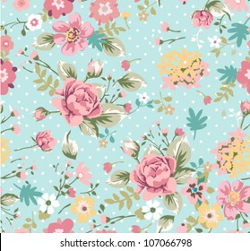 seamless summer floral pattern on blue background