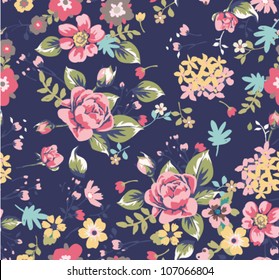 seamless summer floral pattern on navy background