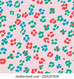 Seamless summer floral pattern. Small blossom wildflowers and plants in simple sketch flat manner. Cartoon Boho style. For fashion design, fabric, textile, wrapping, web, card.
