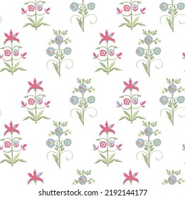 Seamless summer floral pattern. Vintage background with flowers and leaves. Vector ornament.seamless pattern consisting of ornamental flowers, watercolor technique