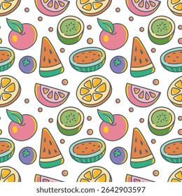 Seamless Summer Fruit Pattern with Watermelon and Citrus Illustration