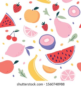 Seamless summer fruits pattern vector illustration