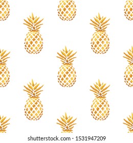 Seamless summer gold pineapple on colored background. Seamless pattern in vector. Fruit illustration. Pixel art. 8 bit